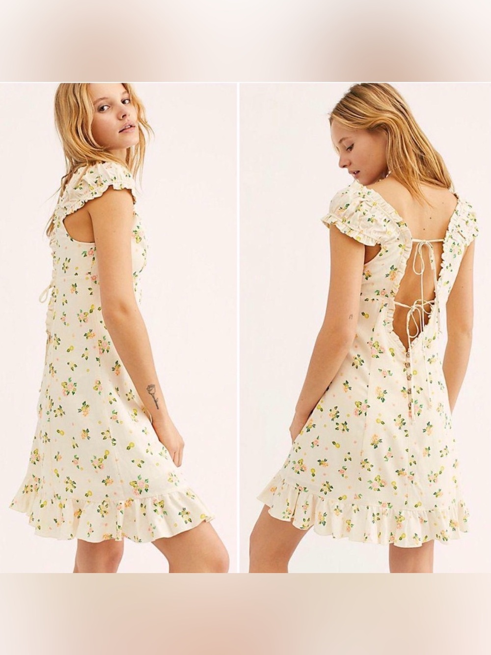 Free People Like a Lady Mini Dress Small Lemon Grapefruit
Linen Blend Open Back